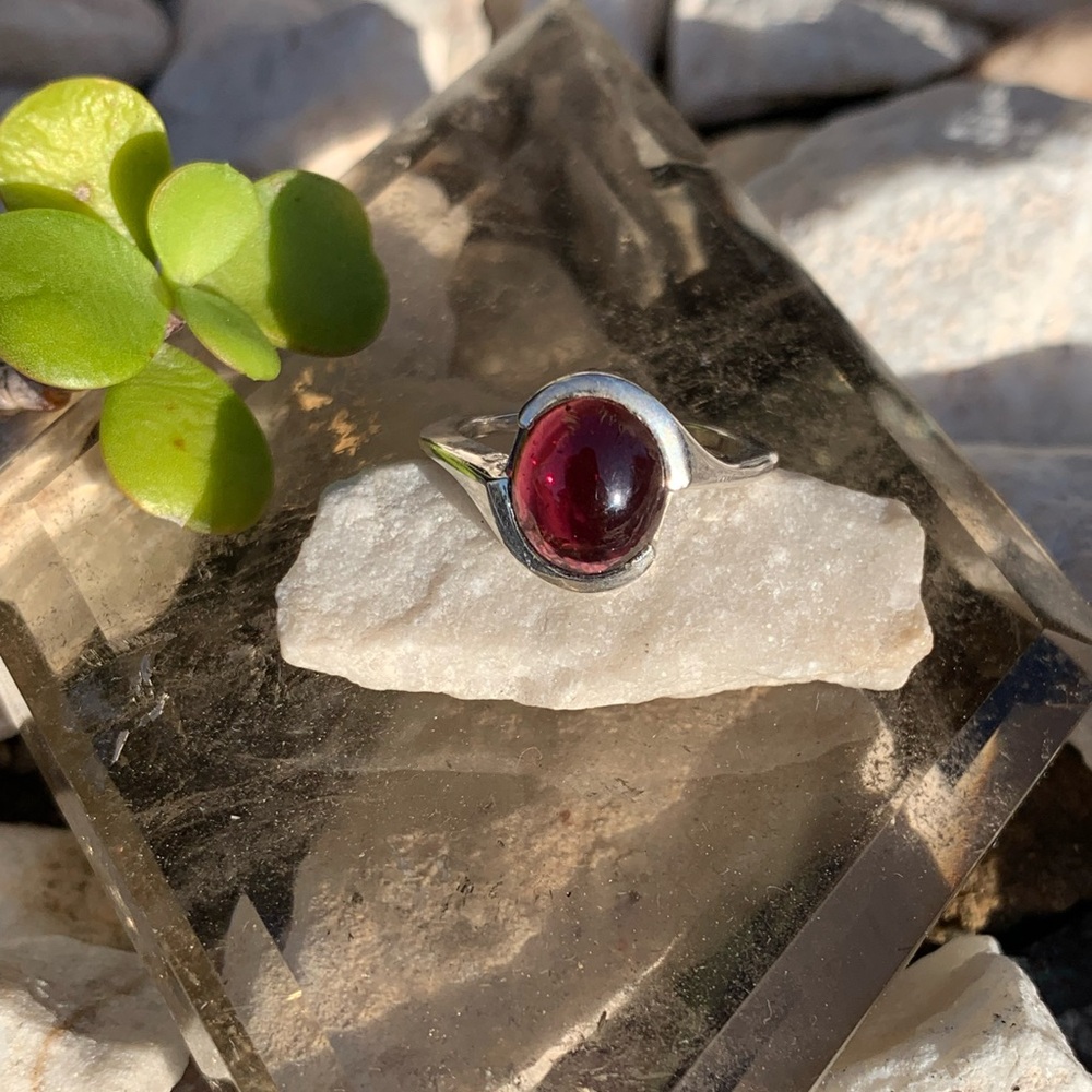 Natural Garnet Sterling Silver Ring